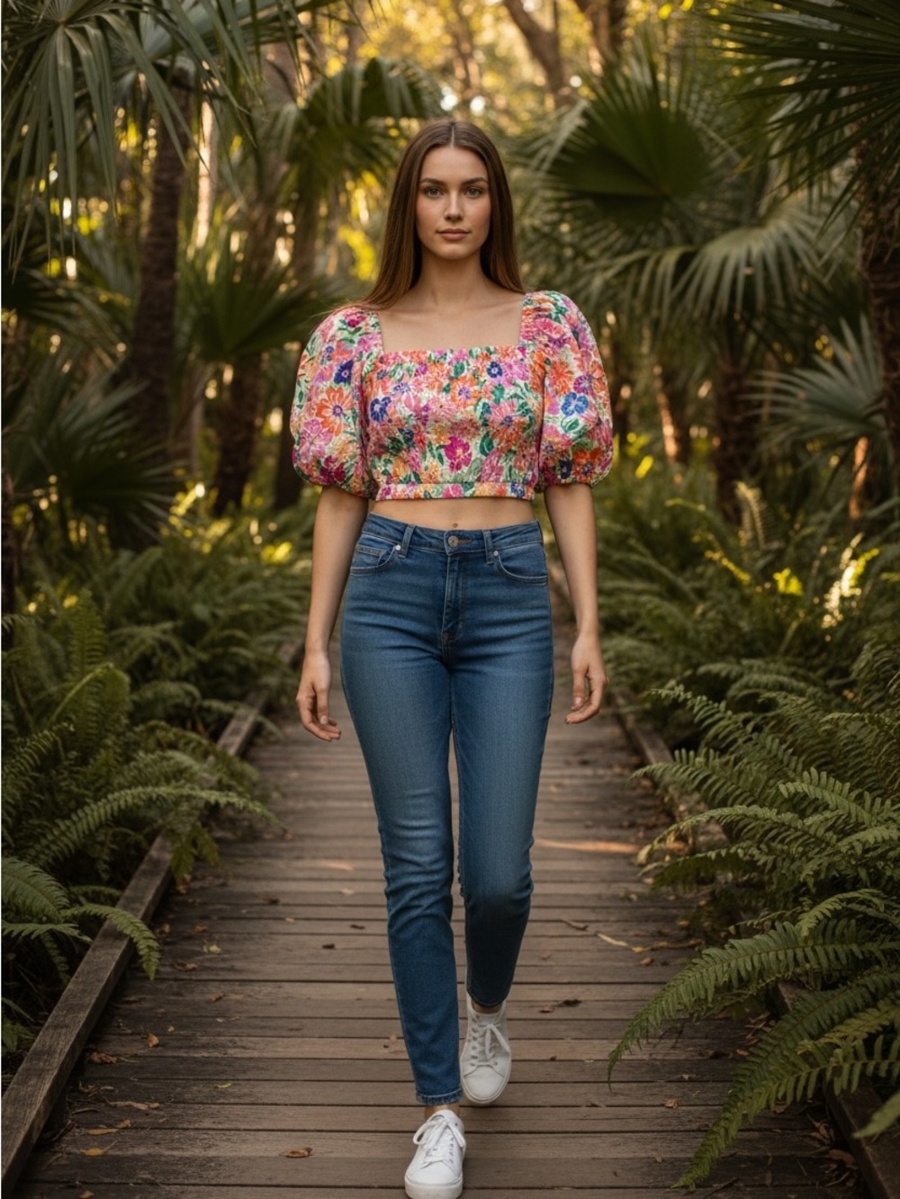 ATL Floral Off-Shoulder Crop Top - Multi Floral